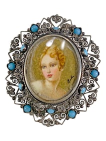 Vintage Italian 800 Silver & Turquoise Brooche