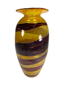 Italian Amber Murano Glass Swirl Vase