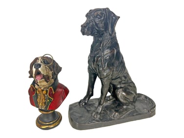 2 Vtg Composition Dog Statues