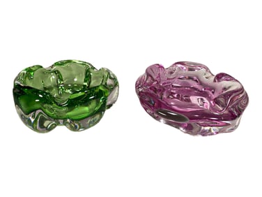 2 Green & Purple Murano Glass Ashtrays