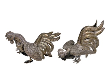 2 Vintage Fighting Roosters Silverplated Fig