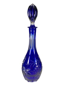 Czech Bohemian Blue Cut to Clear Crystal Decanter
