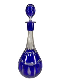 Czech Bohemian Blue Cut to Clear Crystal Decanter