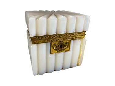 Antique French White Opaline Glass & Bronze Box