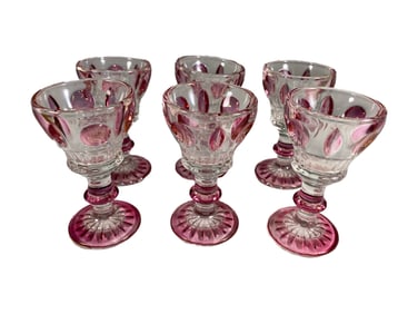 6 Vintage Cranberry Classic Liquor Glasses