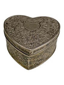 Antique Small Metal Trinket Heart Box