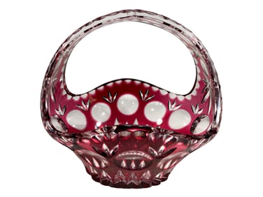 Vintage Cranberry Cut to Clear Crystal Basket
