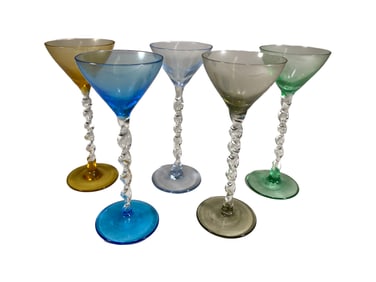Set of 5 Vintage Colorful Cocktail Glasses