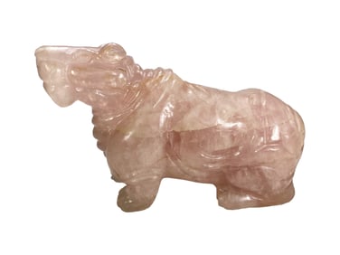 Pink Quartz Hippo Carved Sculpture