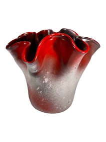 Probably Venini Red Rufle Glass vase