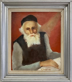 Vintage Jewish Rabbi Oil on Canvas, signed