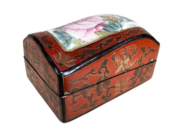 Vintage Chinese Papier Mache & Porcelain Box