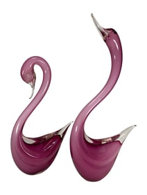 2 Murano Art Glass Purple Swans Fig