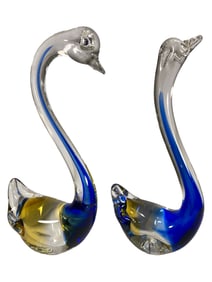 2 Murano Art Glass Blue Ducks Fig