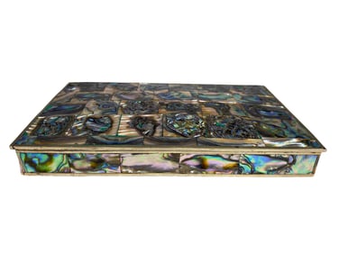 Mexican Silverplate, Wood & Abalone Jewelry Box