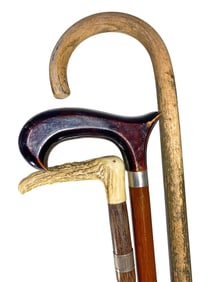 Lot of 3 Vintage Bone, Metal & Wood Walking Sticks