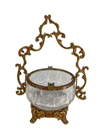 Vintage Clear Crystal & Bronze Ashtray
