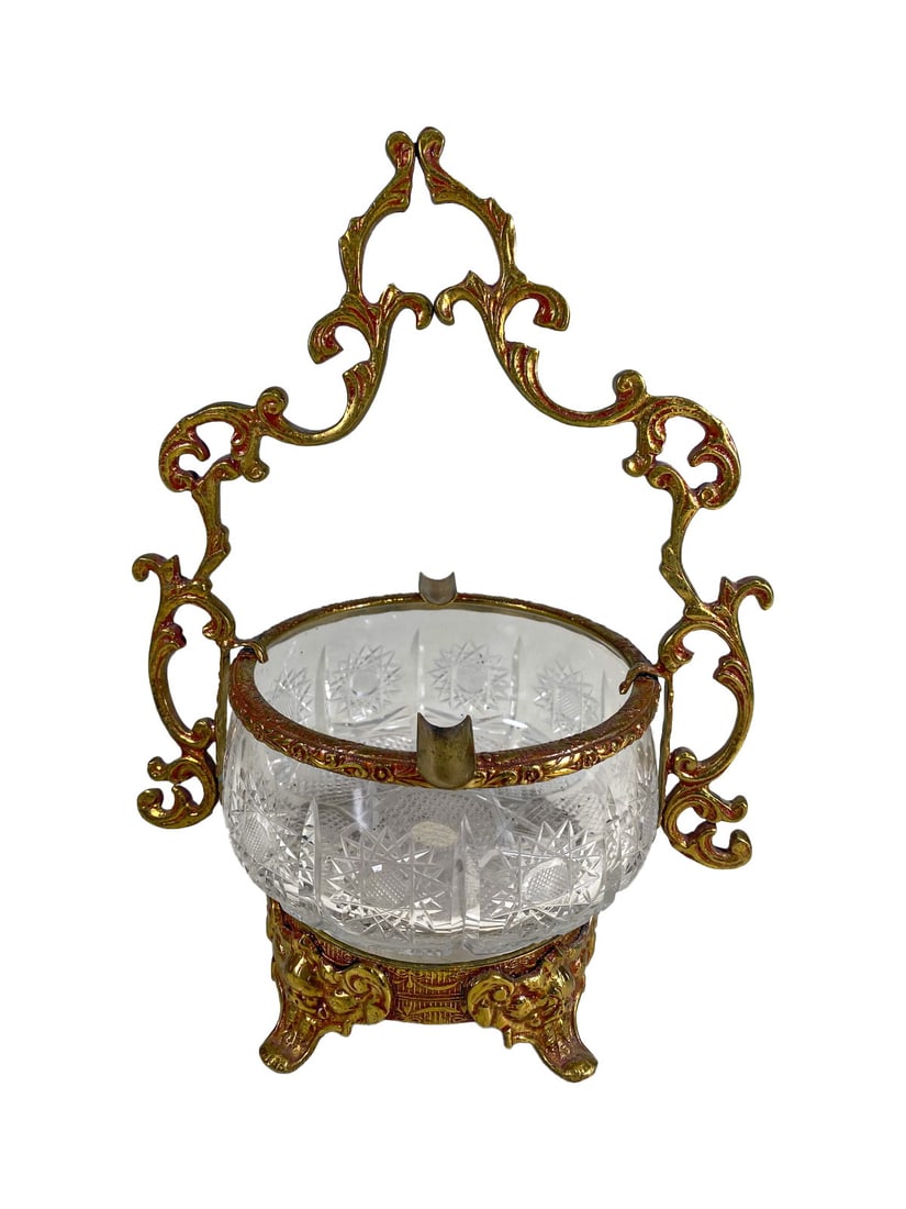 Vintage Clear Crystal & Bronze Ashtray (1 of 3)