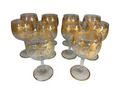 Lot of 10 Etched Grapevines Wine Glasses
