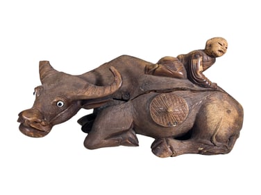 Antique Chinese Carved Wood Bull Sculpture