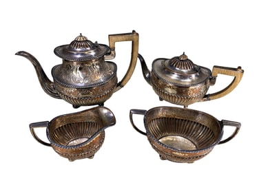 Vintage English Silverplate & Wood 4 Pcs Set