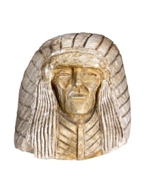 Sign R. Silver Carved Stone Indian Chief Sculpture