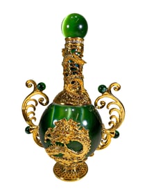 Old China Green Cat Eye & Gold Dragon Urn