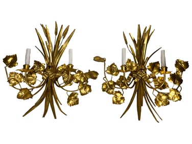 Vintage Pair of Gilt Metal Wall Sconces