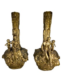Vintage French Pair of Gilt Spelter Urns