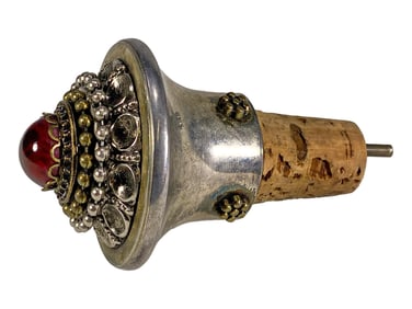 Vintage Silverplated Cork & Glass Wine Stopper