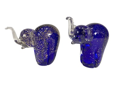 2 Elephants Raised Trunk Murano Glass Fig