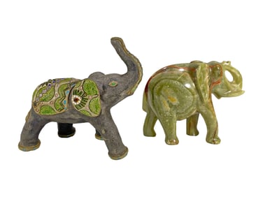 2 Onyx & Porcelain Elephants Fig