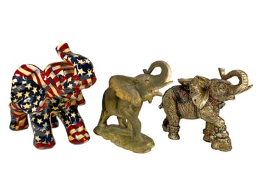 3 Elephants Ceramic & Resin Fig