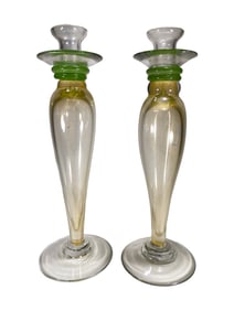 Pair of Venetian Iridescent Art Glass Candle Holder