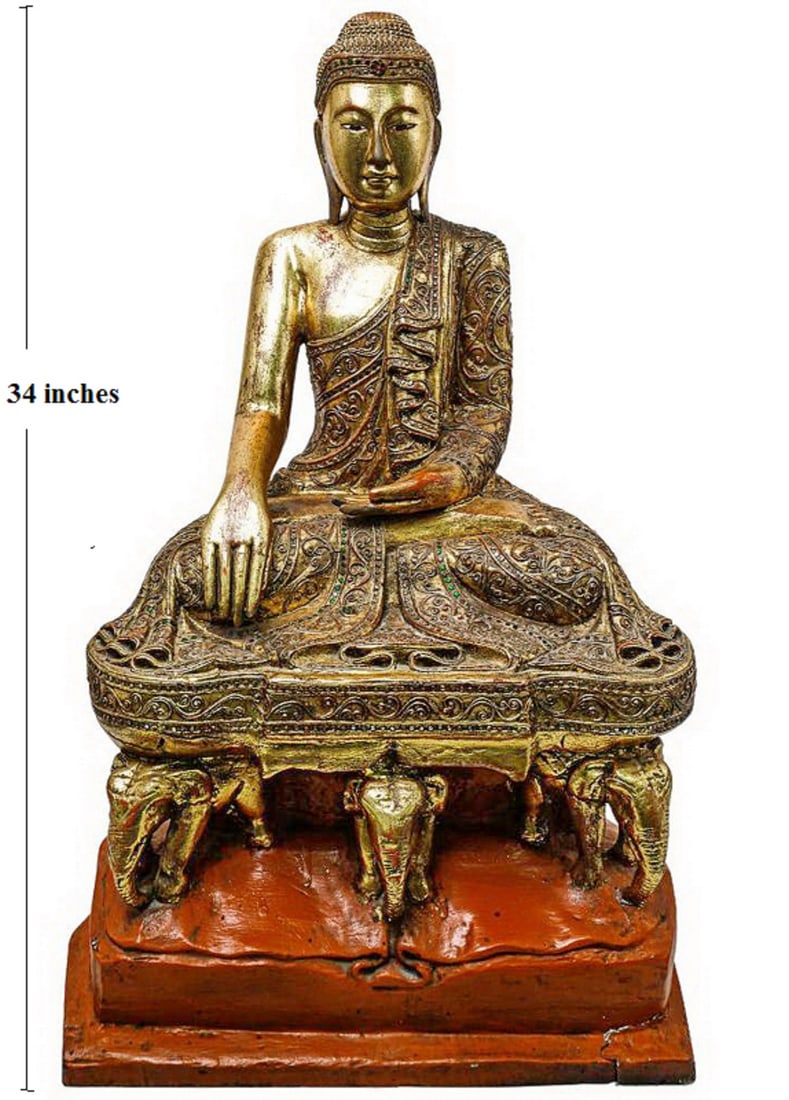 Thai Buddha Gilt Wood Temple Scultpture: Thai Buddha Gilt Wood Temple Scultpture. 34 x 15 1/4 x 19 in.Good condition. Local Pick up call one day before to make an appointment. TO SHIP THIS ITEM IN USA OR INTERNATIONAL, PLEASE CONTACT THE SHI