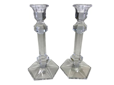 Val St Lambert Pair of Gardenia Crystal Candlesticks