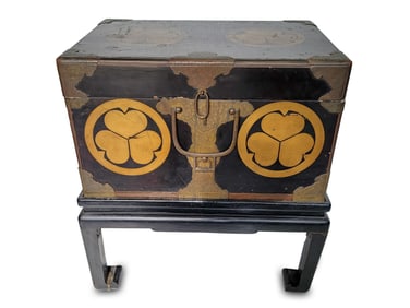 Antique Chinese Bronze & Wood Trunk with Base