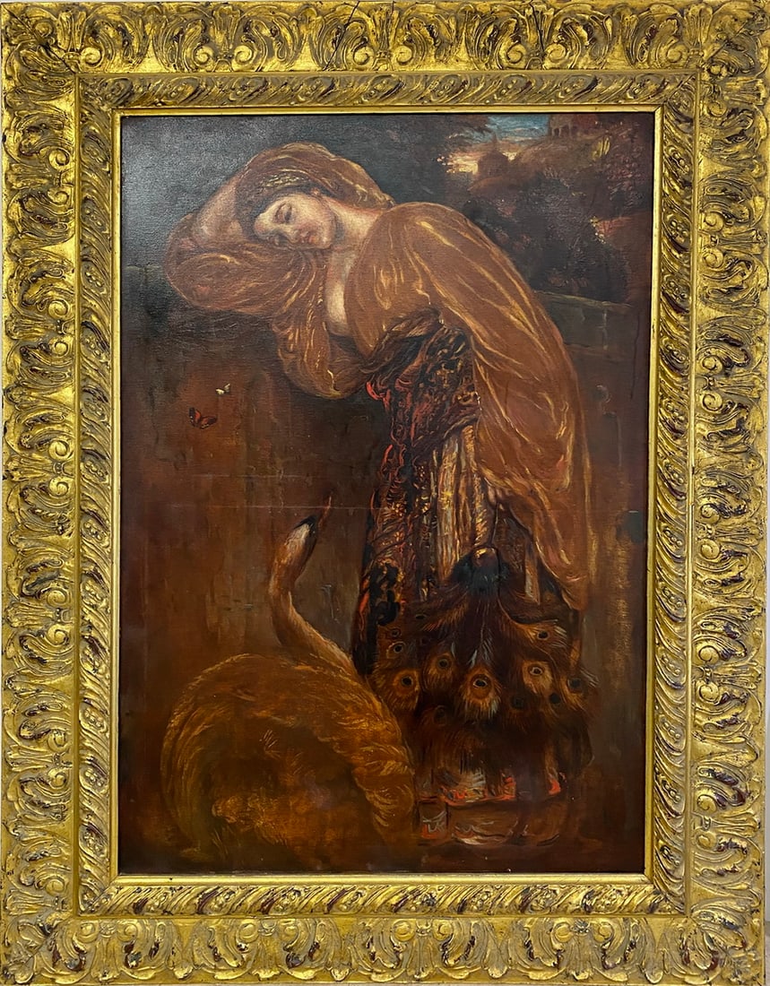 Vintage Oil on Canvas Woman & Swan Painting (1 of 7)