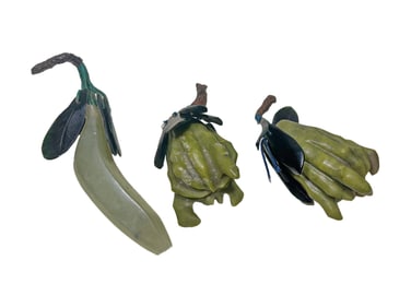 3 Chinese Carved Jade & Stones Fruit Fig