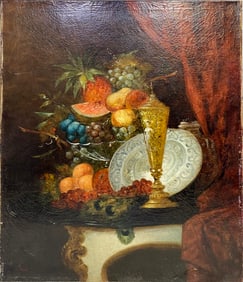 Antique European Still Life Oil on Canvas, signed