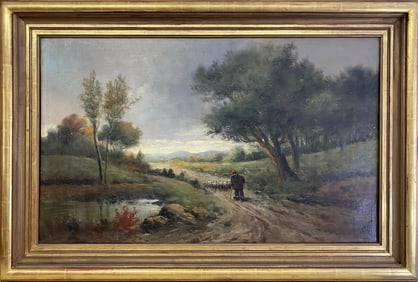 Signed GOBET Antique Oil on Canvas Landscape