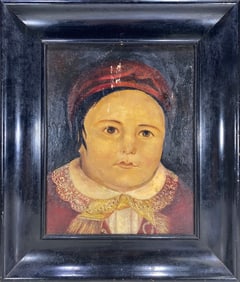 Antique Oil on Cardboard Child Painting