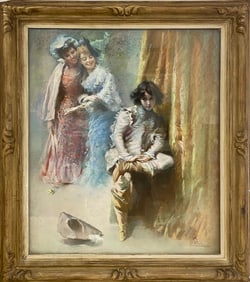 Antique European Pastel Painting, signed
