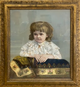 Antique European Girl Pastel Painting