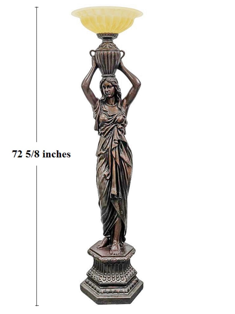 Large Neoclassical Woman Resin & Glass Lamp: Large Neoclassical Woman Resin & Glass Lamp. 72 5/8 x 19 in shade included. 68 x 15 in without shade.Good condition. Local Pick up call one day before to make an appointment. TO SHIP THIS ITEM IN USA 