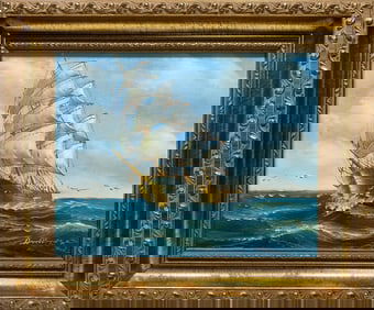 Seascape Oil on Canvas Painting, signed