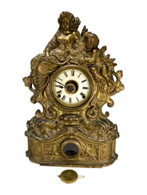 Antique French Bronze & Wood Mantel Clock