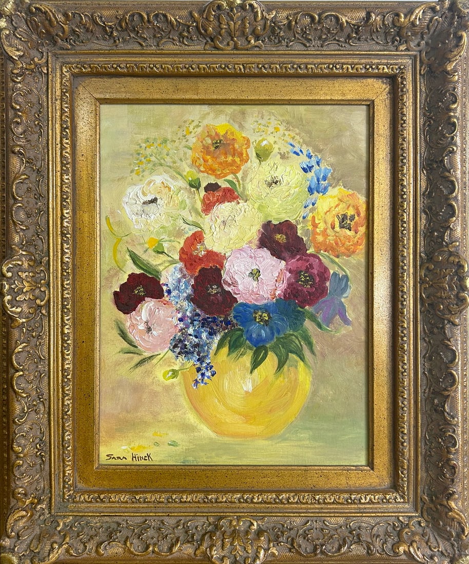 Signed Sara HINEK Still Life Oil on Cardboard Painting (1 of 4)