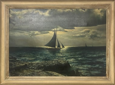 Vintage Oil on Canvas Ship Painting