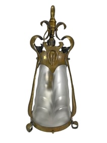Art Nouveau Bronze & Frosted Glass Lantern